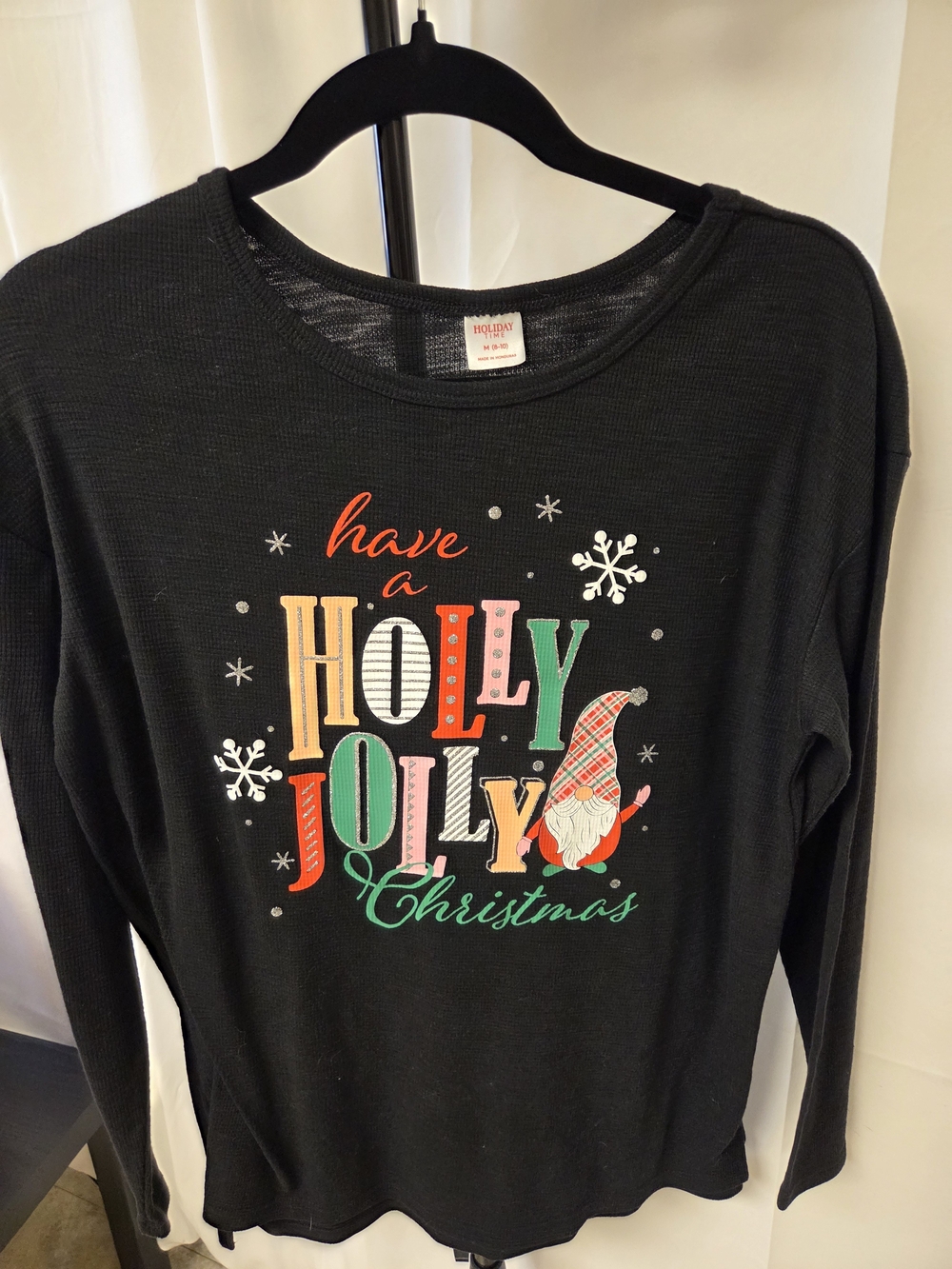Holiday Time Black Long Sleeve "Have a Holly Jolly Christmas" Graphic Top